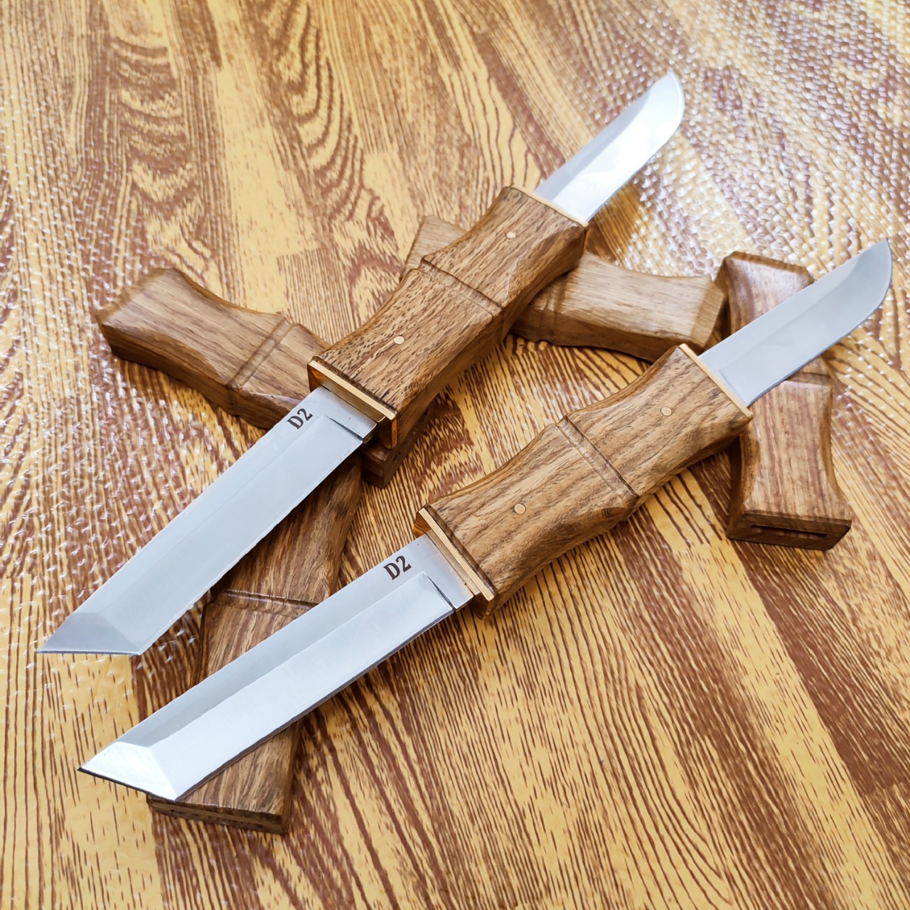 dao cán gỗ 2 đầu 2 lưỡi ngụy trang đi rừng 30cm